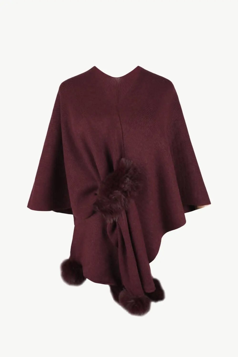 Chic poncho with pom-pom trim - Love Salve